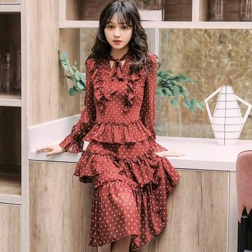2019 new fashion womens clothing Autumn floral polka dot dress winter dress dress women