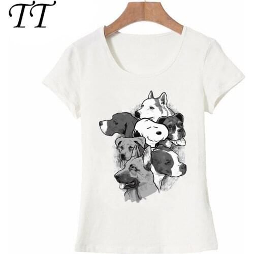 2021 New fashion pet a pile of Doggies T-shirt Cute Women T-Shirt Pencil drawing Dog design casual Tops Summer Funny Tees
