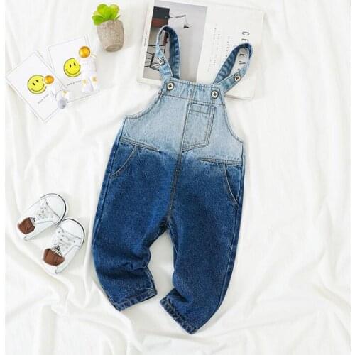 2021 new stylish girls boys denim overalls fashion autumn cotton kids jumpsuit