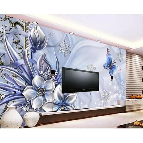Beibehang Wallpaper Custom 3D Large Upscale Romantic Blue Dream Lily Butterfly Photo Wallpaper Living Room Bedroom Wallpaper