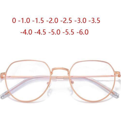 Rose Gold Irregular Frame Finished Myopic Glasses Women Retro Anti-blue Light Student Short-sighted Spectacle 0 -1.0 To -6.0