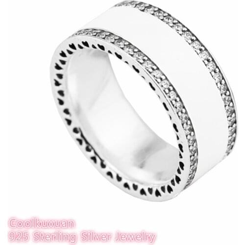 Hearts of Brand Rings Original 100% 925 Sterling-Silver-Jewelry Clear CZ white Enamel Rings For Women Fashion Jewelry