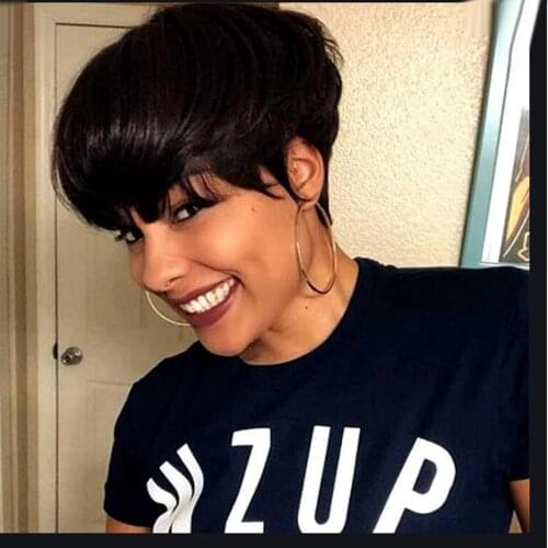 Pixie Cut Human Hair Wig Short Bob Straight Full Machine Made Wigs Cheap Pixie Cut Wig Peruvian Human Hair Wigs For Black Women