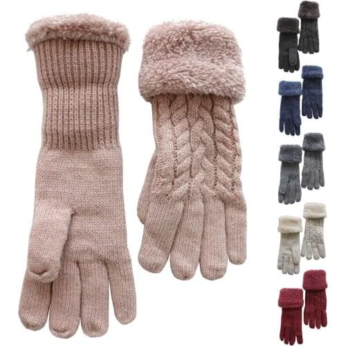 Gloves Women Woven Wool Knitted Braid Motif Lined Thick Winter Braided Thick Winter Glove