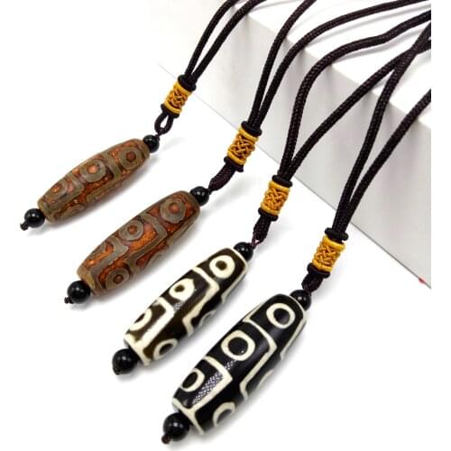 Nine Eye Tibet Dzi Pendant Drop Choker Nacklace Natural Stone Materials Fashionable Style Tibet Heaven Bead Bring Good Luck