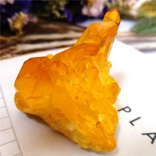 Rare quartz crystall cluster mineral specimens Aura yellow crystal clusters reiki healing natural gem collection Free shipping