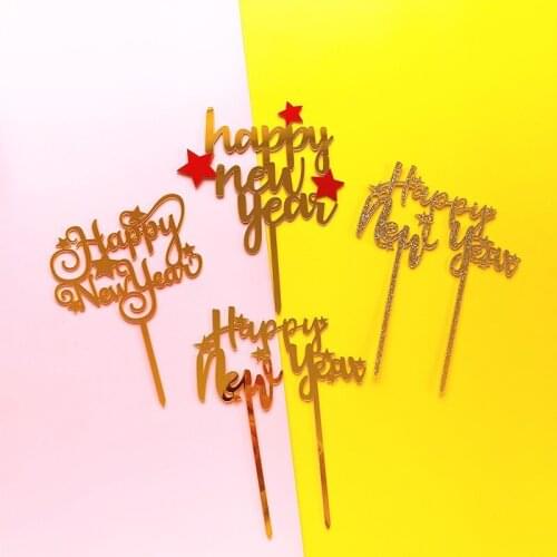 Happy New Year Acrylic Cake Topper Rose Gold Toppers For Christmas Party Cake Decorations Xmas Gifts New Year Celebrations