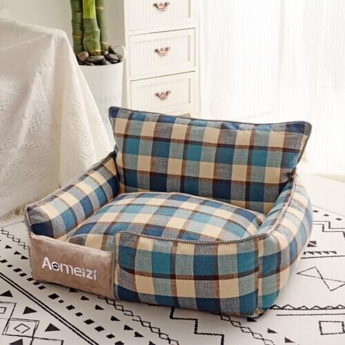Plaid Pet Bed for Small Medium Large Dog Detachable Kennel All Season Breathable Dogs House Washable Cotton Puppy Sofa