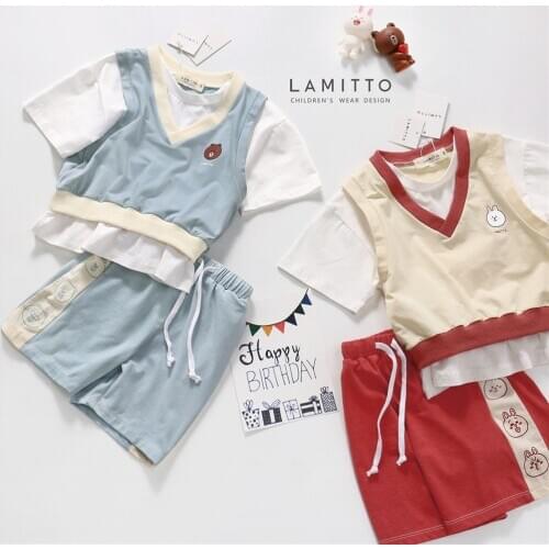 Tonytaobaby Summer New Boys and Girls Cartoon Character Fake Two Piece Sportswear Suit Toddler Girl Clothes