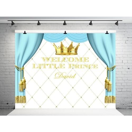 VinylBDS Blue Curtain Children Happy Birthday Photography Backdrops Princess Background Custom Made Boy Girl Backgrounds