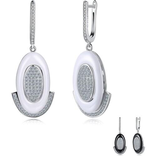 ZEMIOR 925 Sterling Silver Oval Bright Clear Cubic Zircon Women Earrings Simple Letter O Shape Ceramics Drop Earring Hot Sale