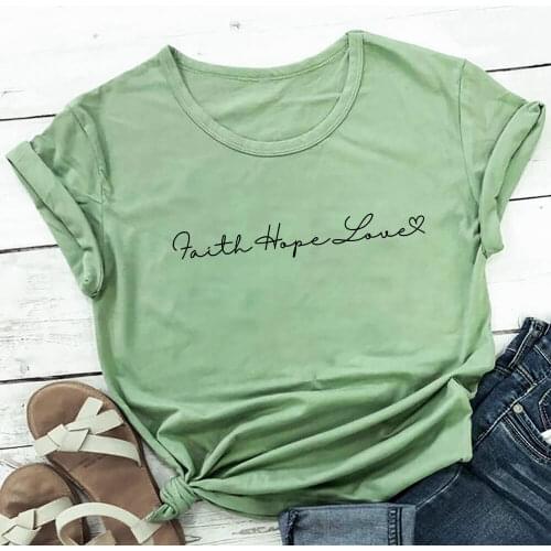 Faith Hope Love 100%Cotton Print Women Tshirt Christian Shirt Unisex Summer Casual Short Sleeve Top Faith Tee Gift for Her