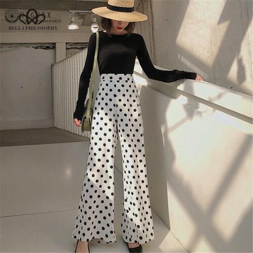 Bella Philosophy wave point wide leg Pants Women 2019 Summer New products Loose High waist nine point Chiffon Straight trousers