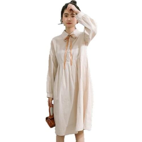 2021 Autumn Campus Indie High-End Elegant Fold-down Collar Long-Sleeve Dress Womens Korean-style Simple Fashion Shirt Dress