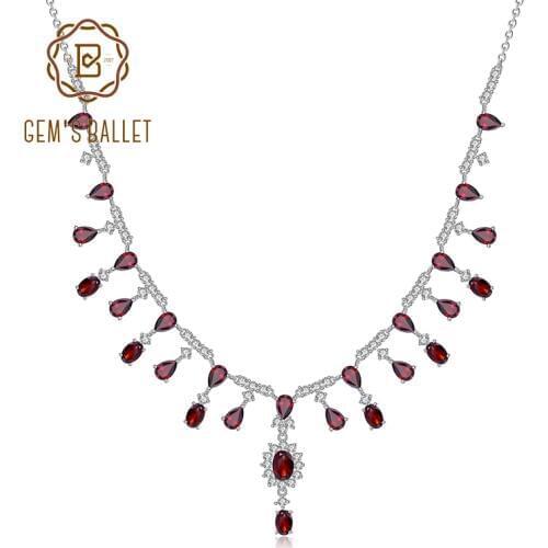 GEMS BALLET 15.2Ct Natural Red Garnet Necklace 925 Sterling Silver Gemstone Wedding Bridal Necklace For Women Fine Jewelry
