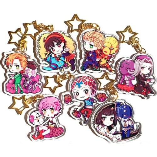 1pcs Anime JoJos Bizarre Adventure Cartoon Printed Acrylic Keychain Keyring Pendant Cosplay Prop Bag Decor Boy Girl Gift