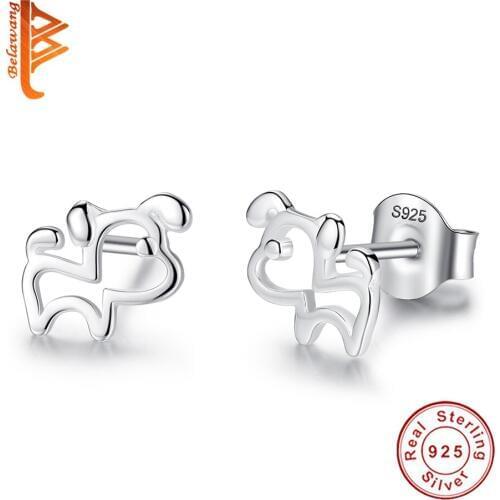 100% 925 Sterling Silver Cute Small Dog Stud Earrings For Women Girls Prevent Allergy Jewelry Birthday Christmas Gift