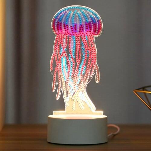 2021 New 5D Diamond Painting LED Night Lamp Decorate Desk Light Cartoon Animal Jellyfish Picture Rhinestones Handmade Craft Gift