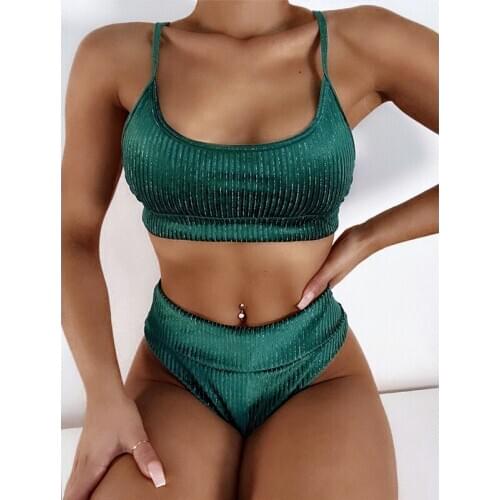 2021 Suspender bikini Low waist Sexy lady Two piece tankini set bathing suits woman triquinis swimwear biquini Green swimsuit