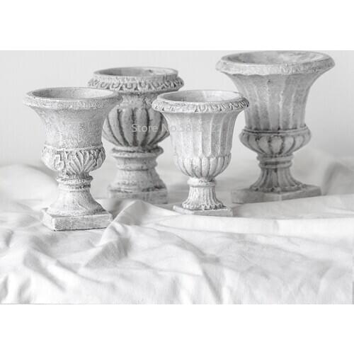 White Retro Flower Pot Home Desktop Ground Party Decoration Resin Roman Sculpture European Style Make Old Vase