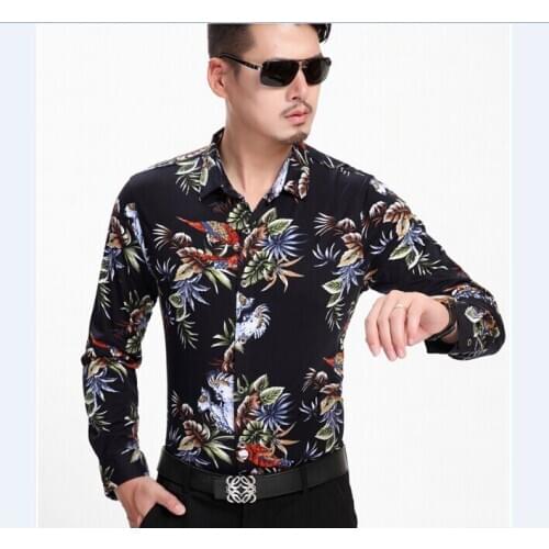 Free Shipping New Style Autumn Men Casual Flowers Shirt Long Sleeve Male Floral Cotton Clothes