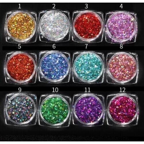 12 Colors 3D Hexagon Nail Sequins Flakes Mermaid Nail Art Glitter Powder Sparkly Pigment Polish Manicure Nail Art Decorations