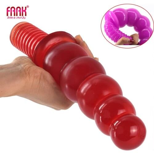 Burgundy Transparent Handle Dildo Long Anal Beads Butt Plug Vagina Anal Massage Female Orgasm Male Masturbation Lesbian Flirting