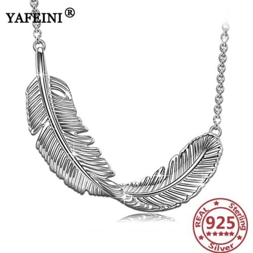 YAFEINI 925 Sterling Silver Feather Pendant Necklace 925 Silver Chain Women Silver 925 Jewelry Mothers Day Gift Graduation Gift