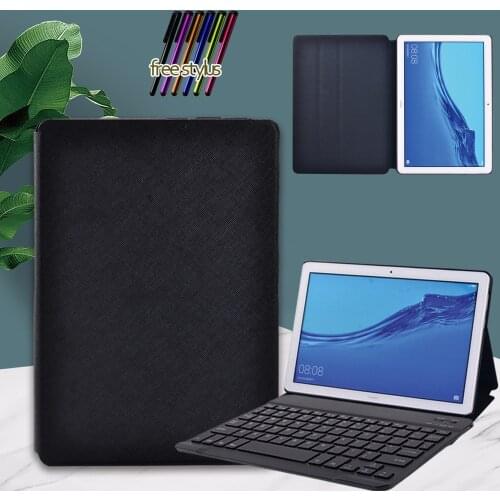 For Huawei MediaPad T5 10 10.1 Inch Tablet Case Bracket Leather Protective Cover + Wireless Keyboard Bluetooth Keyboard + Stylus