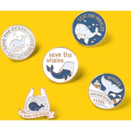 Save Ocean Whales Enamel Pins "Say No to Plastic" Keep Clean Custom Brooches Accessories Backpack Badge Gift for Conservationist