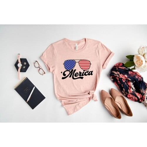 4th of July America Patriotic American Flag Shirt Womens t-shirts Short Sleeve Short Sleeve 100%Cotton Top Tee fashion T-Shirts