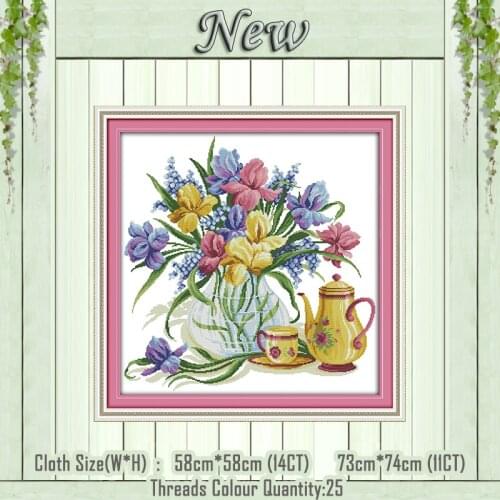 Flowers and kettle coffee painting counted print on the canvas DMC 11CT 14CT kits chinese Cross Stitch embroidery needlework Set