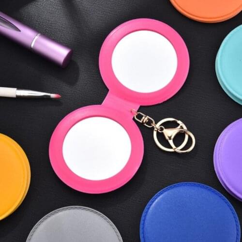 Korean Fashion Makeup Mirror Pu Small Round Mirror Keychain Double-Sided Folding Mirror Furry Ball Mirror Pendant