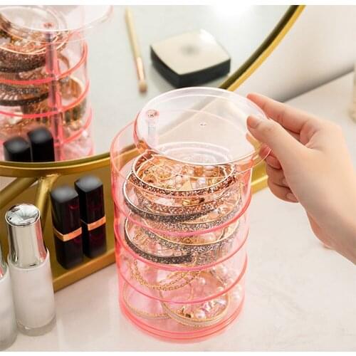 Creative 2/3/4 Layers Rotatable Jewelry Box New Fashion Jewelry Organizer Earrings Ring Storage Box Cosmetics Beauty Container