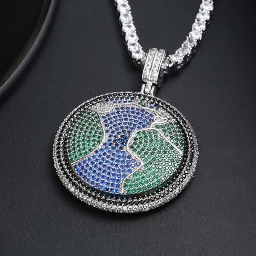 Hip Hop Micro Paved AAA Cubic Zirconia Iced Out Bling Rich The Kid Spinner Round Pendants Necklace for Men Rapper Jewelry