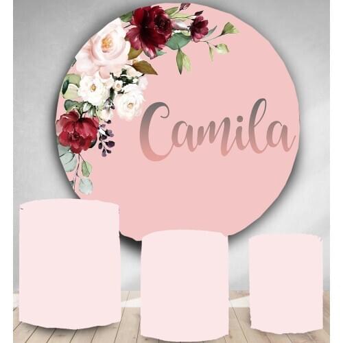 Round Circle backdrop Pink flower wedding kids baby shower birthday party decor customize photo background table cover YY-94