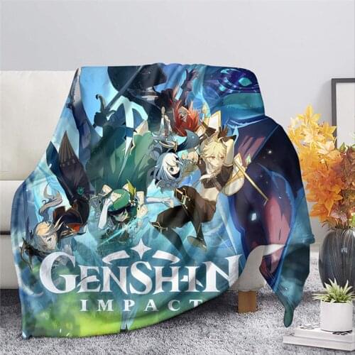Hot Game Genshin Impact Printed Fleece Throw Blankets for Bed Sofa Couch Cover Adults Kids Bedroom Thin Quilt Custom Gifts