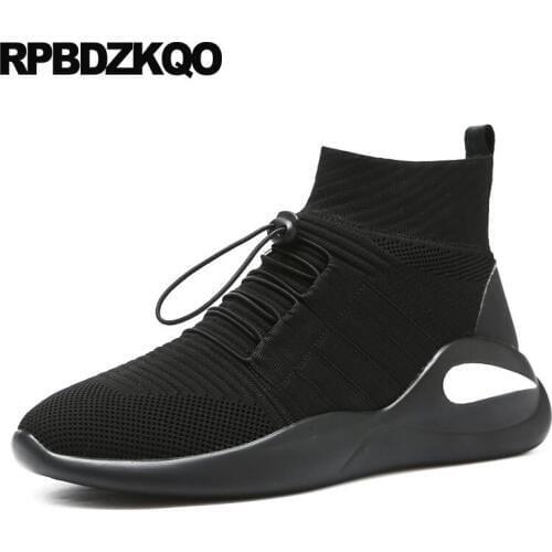 Men Booties Autumn High Top Black Korean Short Ankle Boots Trainer Designer Sock Shoes Platform Sneakers Flat Lace Up Casual