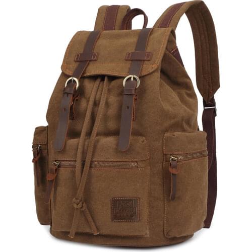 Hot selling 2021 canvas men backpack student school bag computer large capacity unisex retro travel shoulder leather package