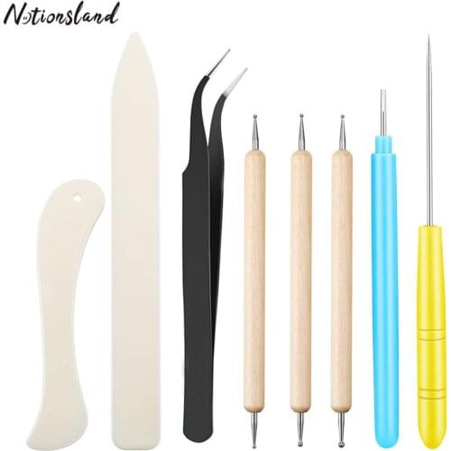 8pcs/set Craft Bookbinding Kit Quilling Needle Pen Double Head Indentation Pens Bone Folder Paper Creaser DIY Tweezers Tool