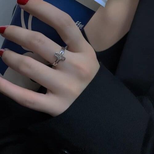 Stainless steel cute adjustable silver, gold or rose gold cross ring Personalized simple ring Jewelry gift for girlfriend