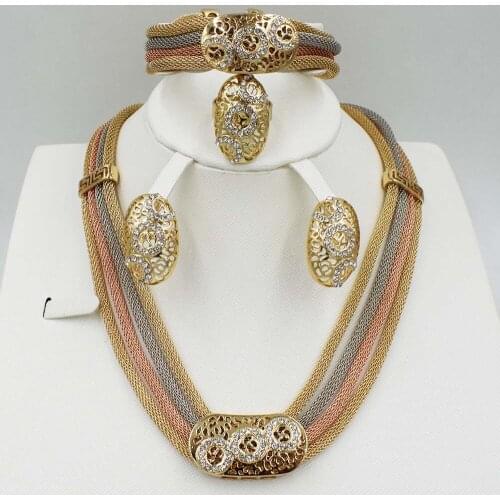 New High Quality Dubai gold big Jewelry Set 3 tones Gold color Nigerian Wedding African Jewelry Sets Parure Bijoux Femme