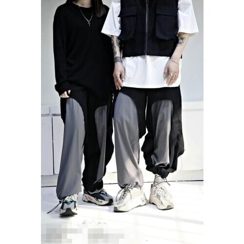 Mens new loose and fake two piece Korean version of trendy foot band alternative casual pants performance stage DJ nightclub