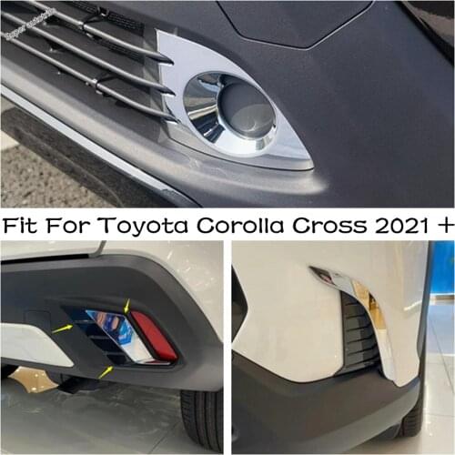 Front Fog Lamps Ring / Eyebrow + Rear Back Foglight Cover Trim ABS Exterior Accessories Fit For Toyota Corolla Cross 2021
