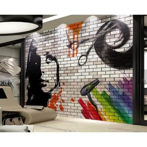 Custom Murals Brick Wall Hair Salon Modern Abstract Art Wall Paintings Living Room Bedroom 3d Self Adhesive Wallpaper Waterproof