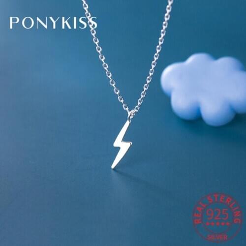 PONYKISS Classic S925 Sterling Silver Single Linghting Chokers Necklace for Women Party Fine Jewelry Minimlist Accessory