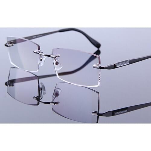 Luxury Reading Glasses Mens Hyperopia Rimless Eyeglasses Male Reader Eyeglasses Optical Crystal Man Presbyopic Gray Eye Glasses