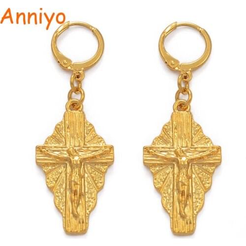 Anniyo Micronesian Cross Earrings for Women Girls Gold Color Guam Earring Hawaiian Marshall Islands Jewelry #212206