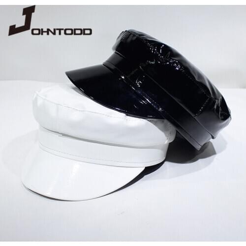 New fashion military hats, high quality ladies hats, solid color flat top hats, PU skin bones, long womens autumn berets cap