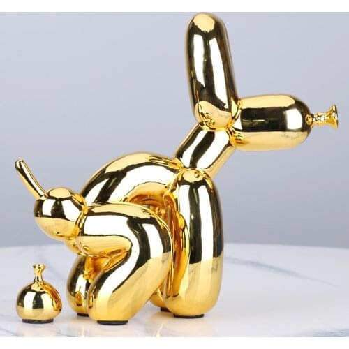 Creative Poop Dog Animals Statue Squat Balloon Dog Art Sculpture Crafts Desktop Decors Ornaments Resin Home Decor Accessories
